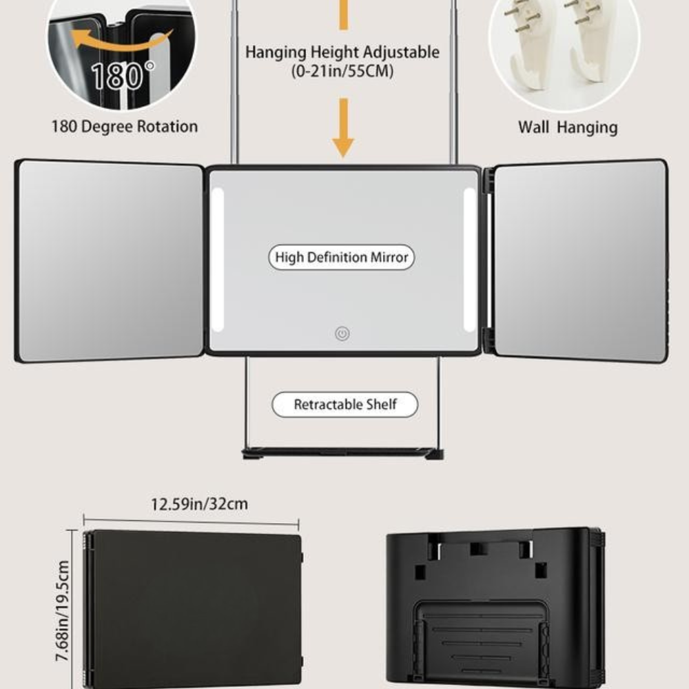 Adjustable LED Light 3 Way Mirror